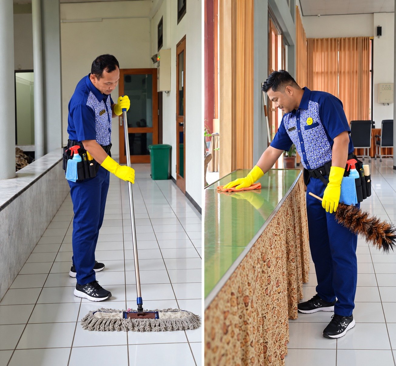 Tim cleaning service SBI sedang bertugas